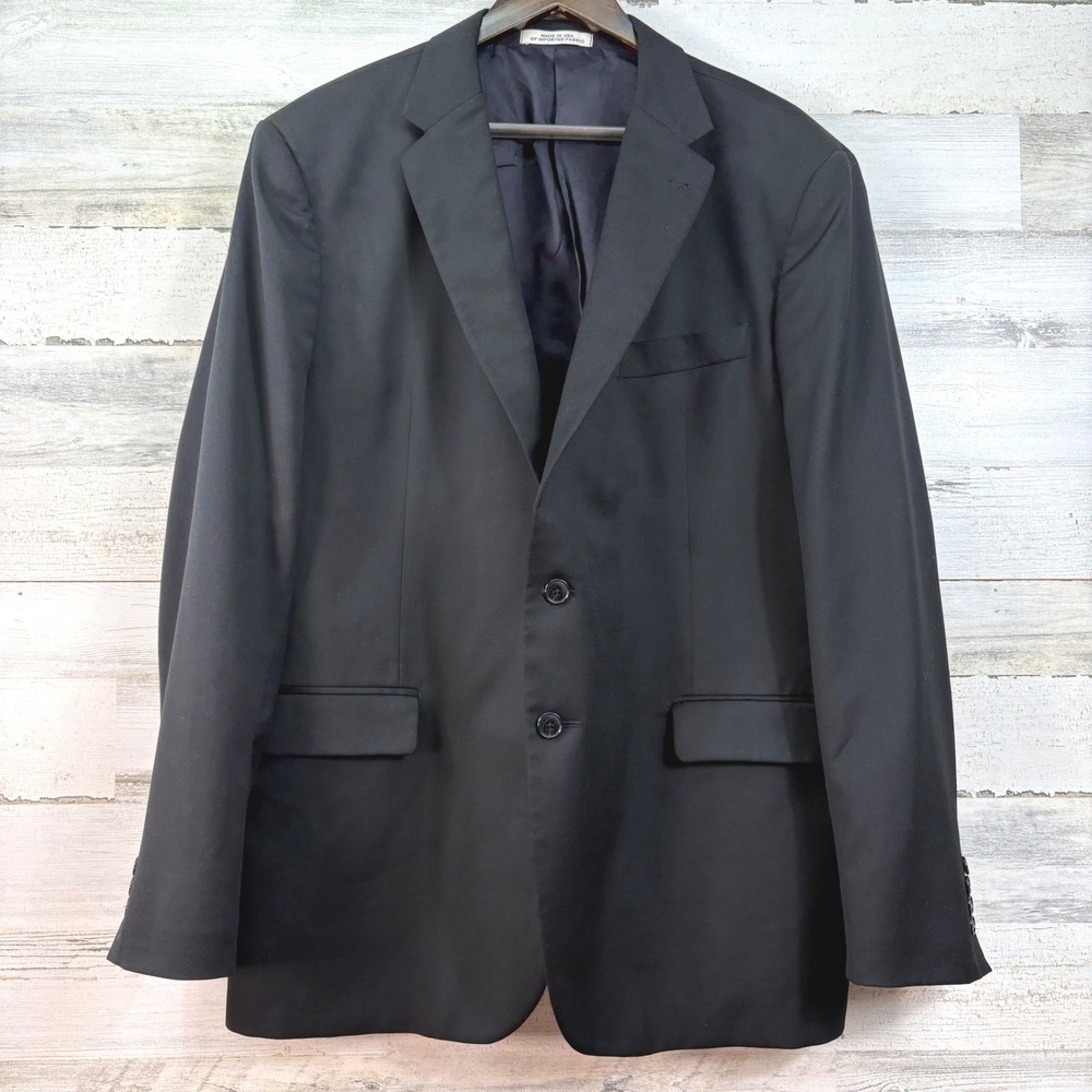 Joseph Abboud Mens 48R Black Reda Super 110s Wool 2-Button Blazer Jacket USA